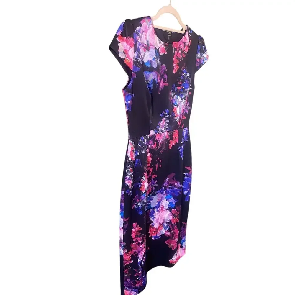 Betsey Johnson Dress Womens 2 Multicolor Feminine Cap Sleeve Knee Length Party